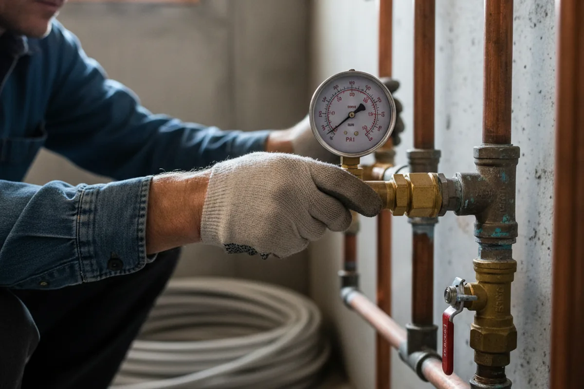 Pressure testing a repaired line during Water Line Repair in Machiasport